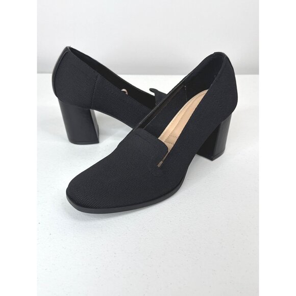 Adrienne Vittadini Pumps Womens Stretch Block High Heel Slip On Shoes Sz 9 Black - Picture 1 of 11